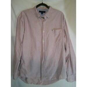 Vintage Tommy Hilfiger Mens L/G Red White Striped Long‎ Sleeve Button Down Shirt